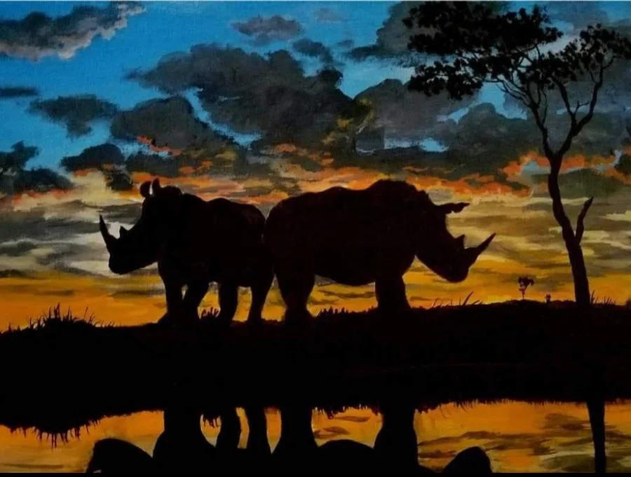 White Rhinos at Sunset 